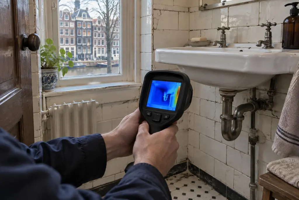 Lekdetectie Diemen – badkamer met oude leidingen achter de tegels