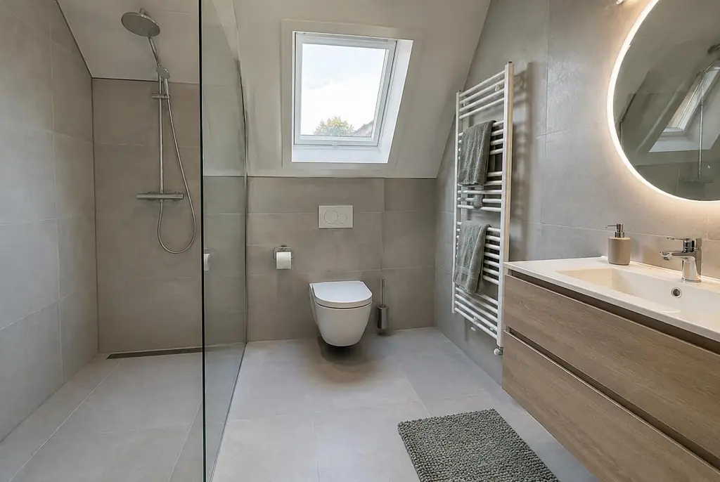 Lekdetectie Diemen – droge badkamer met inloopdouche na herstel