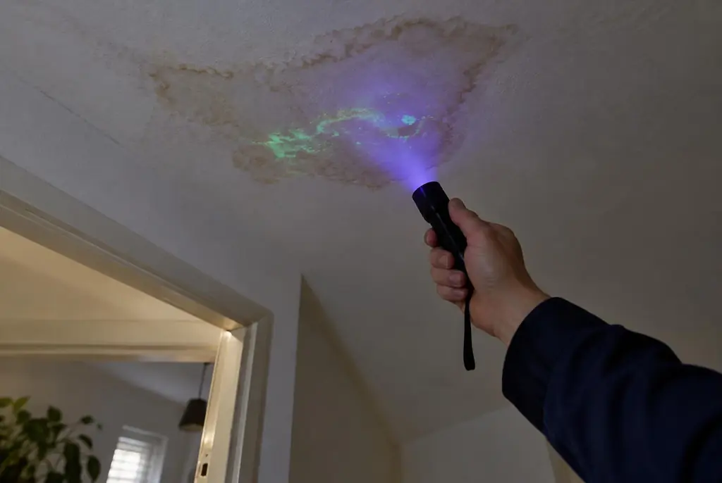 Lekdetectie Diemen – kleurstof controleren op het plafond met uv-licht