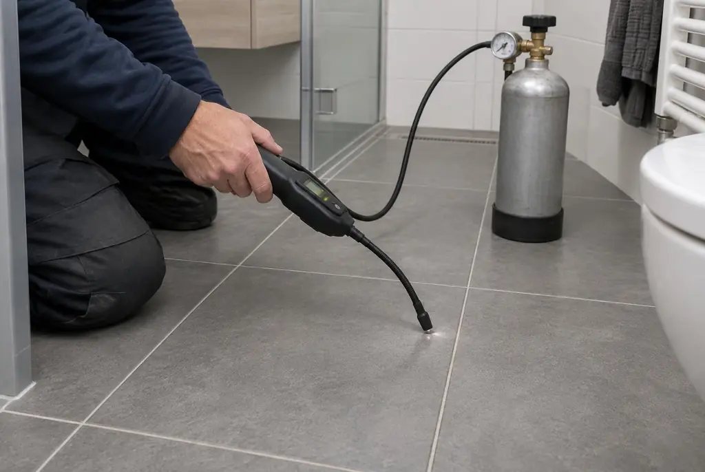 Lekdetectie Diemen – technicus spoort met tracergas een lekkage op in de vloer